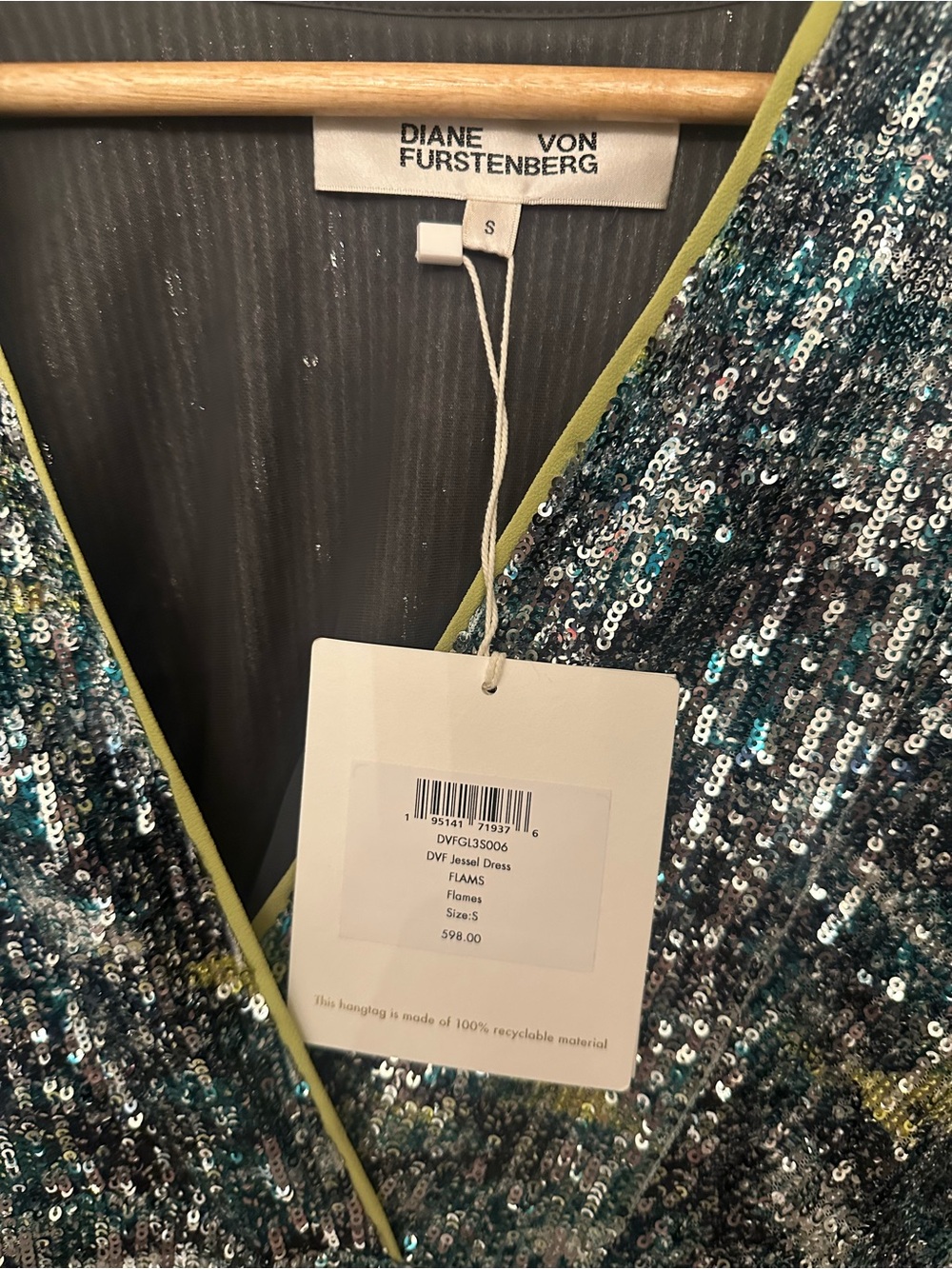 Diane Von Furstenberg Sequin Maxi Dress in Green - Picture 3 of 6